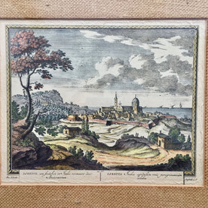 18th Century Pieter Schenk Engraving of Italian Town Loreto Engraving Antique 