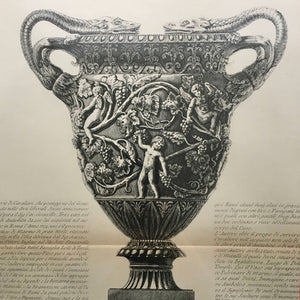 19th Century Print of Giovanni Piranesi Engraving of Amphora Vase Engraving Antique 