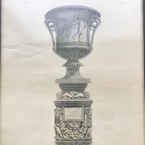 19th Century Print of Giovanni Piranesi Engraving of Sculptured Vase Engraving Antique 