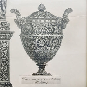 19th Century Print of Giovanni Piranesi Engraving Three Vases Engraving Antique 