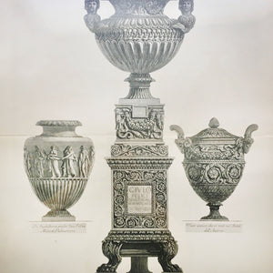 19th Century Print of Giovanni Piranesi Engraving Three Vases Engraving Antique 