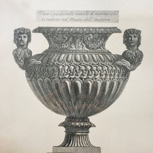 19th Century Print of Giovanni Piranesi Engraving Three Vases Engraving Antique 