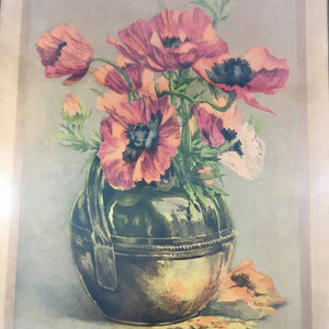 Antique Aquatint Print of Red Poppies by Gustave Fraipont Lithograph Antique 