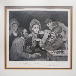 Antique George Barrie Engraving of Robert Wylie's Painting 'Card Players in Brittany' Engraving Antique 