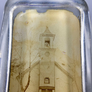 Antique Glass Paperweight with Photograph of Church Paperweight Antique 