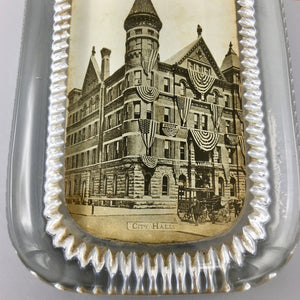 Antique Glass Paperweight with Photograph of City Hall Paperweight Antique 