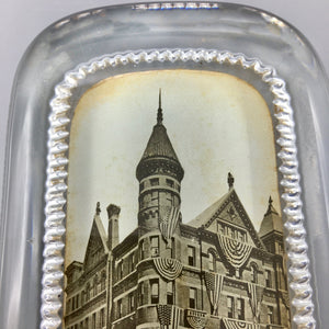 Antique Glass Paperweight with Photograph of City Hall Paperweight Antique 