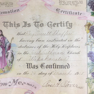 Antique Lutheran Baptism Certificate 1918 Ohio Certificate Antique 