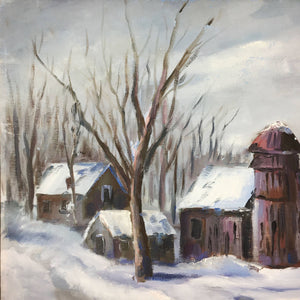 Antique Oil Painting of a Winter Scene by Laudat Painting Antique 