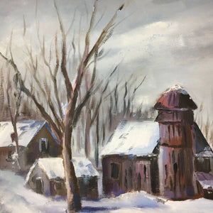 Antique Oil Painting of a Winter Scene by Laudat Painting Antique 