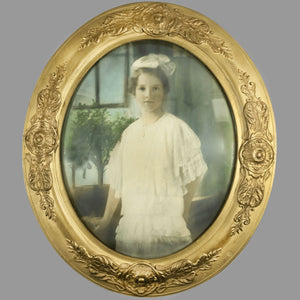 Antique Photograph Portrait of Girl in Oval Gesso Frame Photograph Antique 