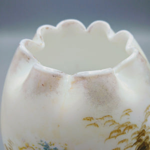 Bohemian Satin Milk Glass Vase Egg Shaped late 1800s Vase Antique 