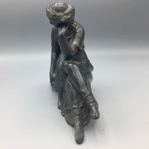 Cast Metal Art Nouveau Figurine of Muse with Harp Figurine Antique 