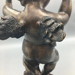 Large Antique Bronze Cherub with Arrow and Candleholder Statue Antique 