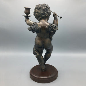 Large Antique Bronze Cherub with Arrow and Candleholder Statue Antique 