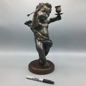 Large Antique Bronze Cherub with Arrow and Candleholder Statue Antique 