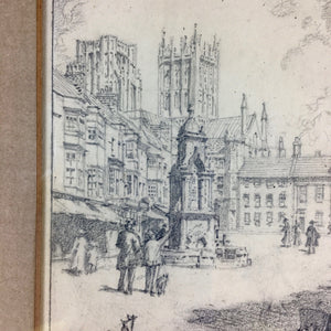 Miniature Drawing of Oxford Street by Edmund Hort New (1871-1931) Drawing Antique 