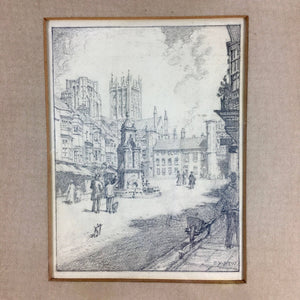 Miniature Drawing of Oxford Street by Edmund Hort New (1871-1931) Drawing Antique 