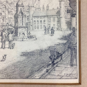 Miniature Drawing of Oxford Street by Edmund Hort New (1871-1931) Drawing Antique 