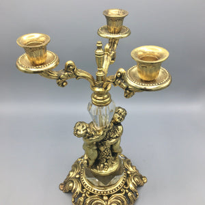 Set of Antique Candelabra and Two Candleholders Gilded Iron Cast Candelabra Antique 