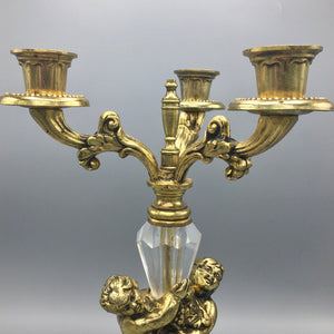 Set of Antique Candelabra and Two Candleholders Gilded Iron Cast Candelabra Antique 